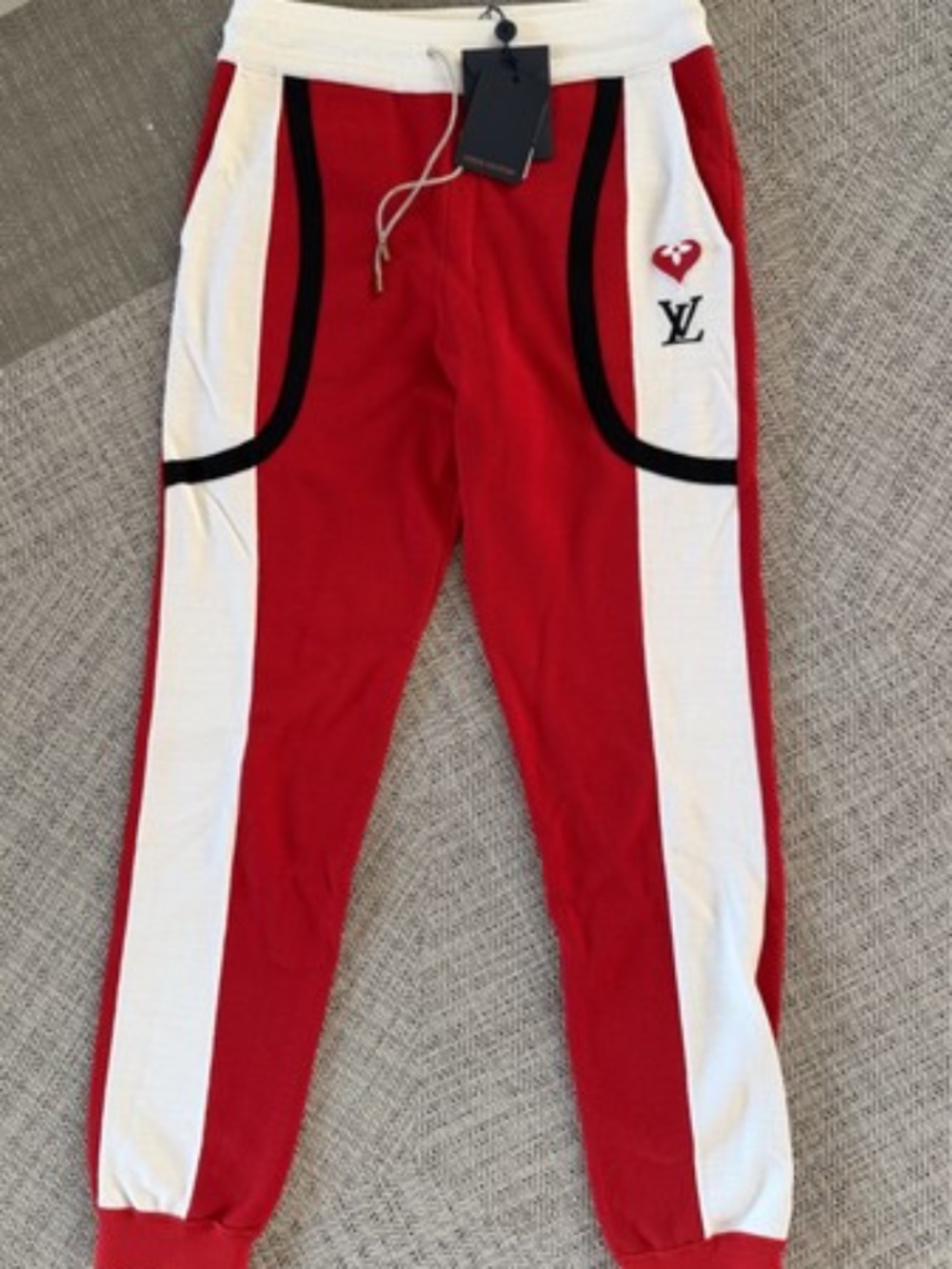 Louis Vuitton Embroidered Accent Sweatpants Red & White Size S – New w/ Tag